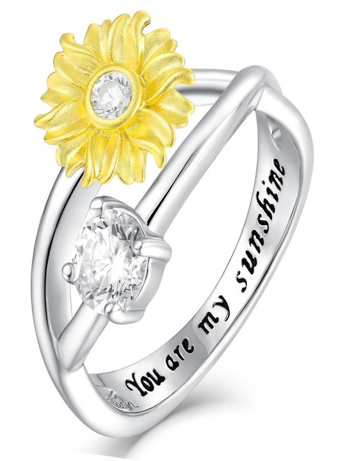 YL Sunflower Rings 925 Sterling Silver You Are My Sunshine Ring Infinity Flower Jewelry for Women-size7 - Image 1