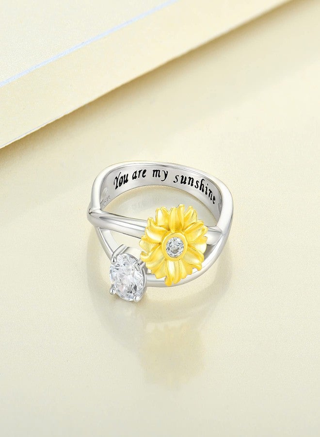 YL Sunflower Rings 925 Sterling Silver You Are My Sunshine Ring Infinity Flower Jewelry for Women-size7 - Image 5