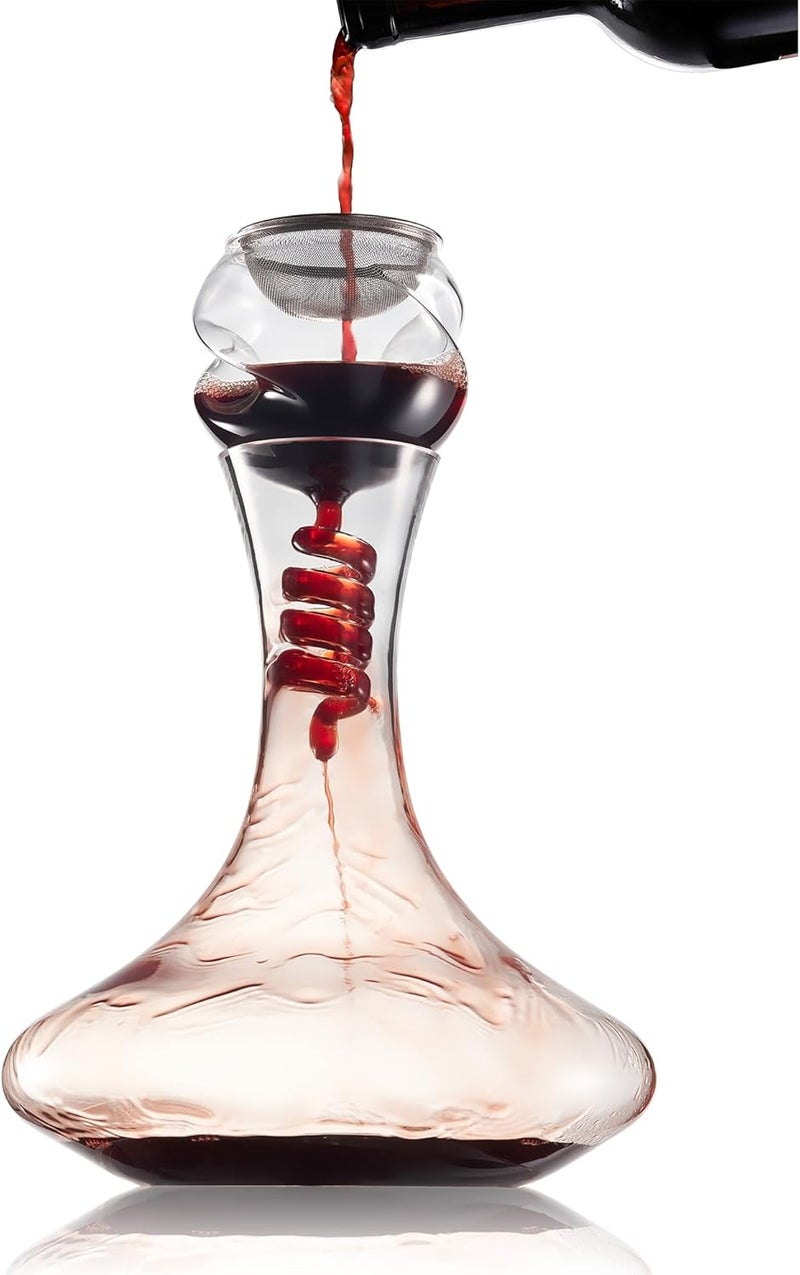 Fioance Premium Wine Decanter with Aerator - Red Wine Carafe in Elegant Hand-Blown Lead-Free Crystal Glass Design for Red and White Wines (Clear Wine Decanter Set) - Image 1
