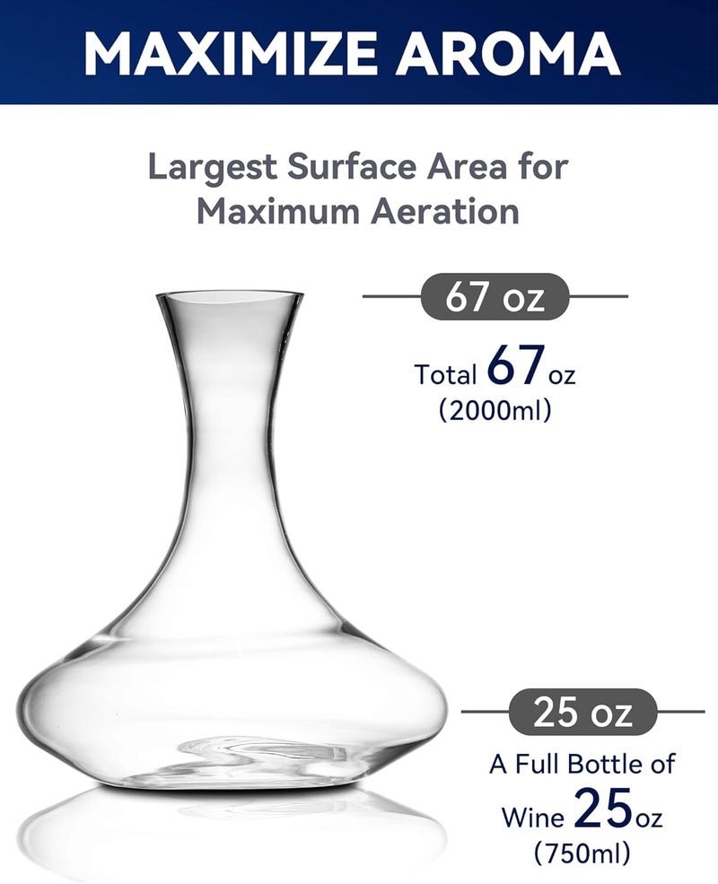 Fioance Premium Wine Decanter with Aerator - Red Wine Carafe in Elegant Hand-Blown Lead-Free Crystal Glass Design for Red and White Wines (Clear Wine Decanter Set) - Image 4