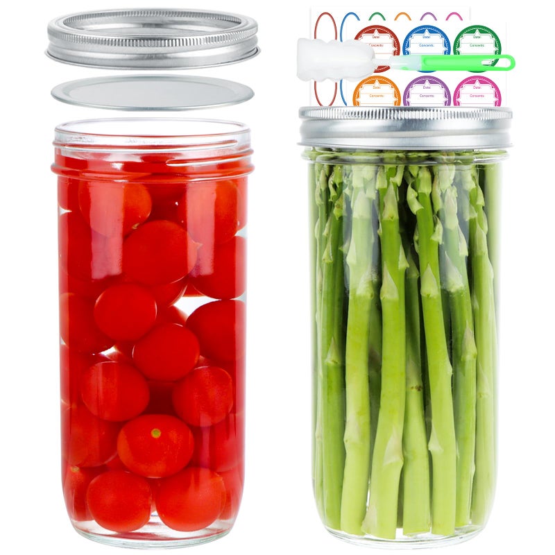 CARBLIN Wide Mouth Mason Jars 24 oz 2 Pack 720ml Glass Canning Jars with Airtight Lids Large Storage Jar with Labels Brush Clear Mason Jars for Canning Fermenting Pickling DIY Projects - Image 2