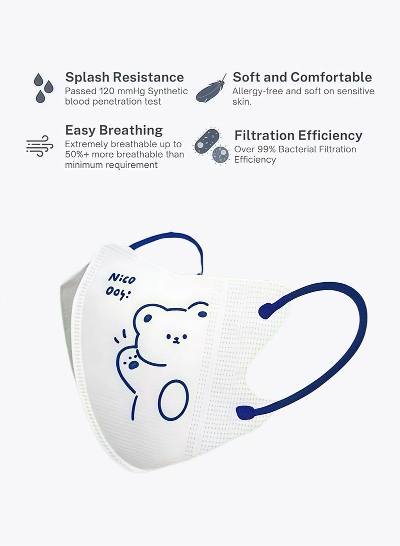 اعاره 20 Pcs 3D Disposable Face Mask for kids,3 Layer Protective White Face Mask with Cartoon Pattern,Suitable Children Small Size Age 3-12 - Image 2