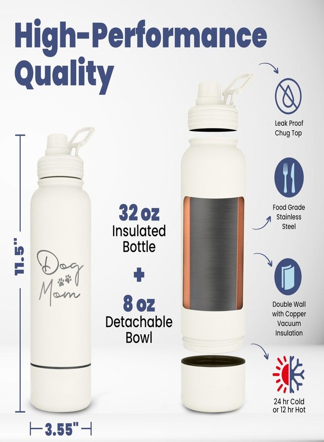 rubyloo Dog Mom Water Bottle - 32 oz Stainless Steel Double Wall Insulated with 8 oz Detachable Bowl on Bottom - Cool Dog Mom Gifts for Women for Christmas, Birthdays or Gift from The Doggy - DM Cream - Image 5
