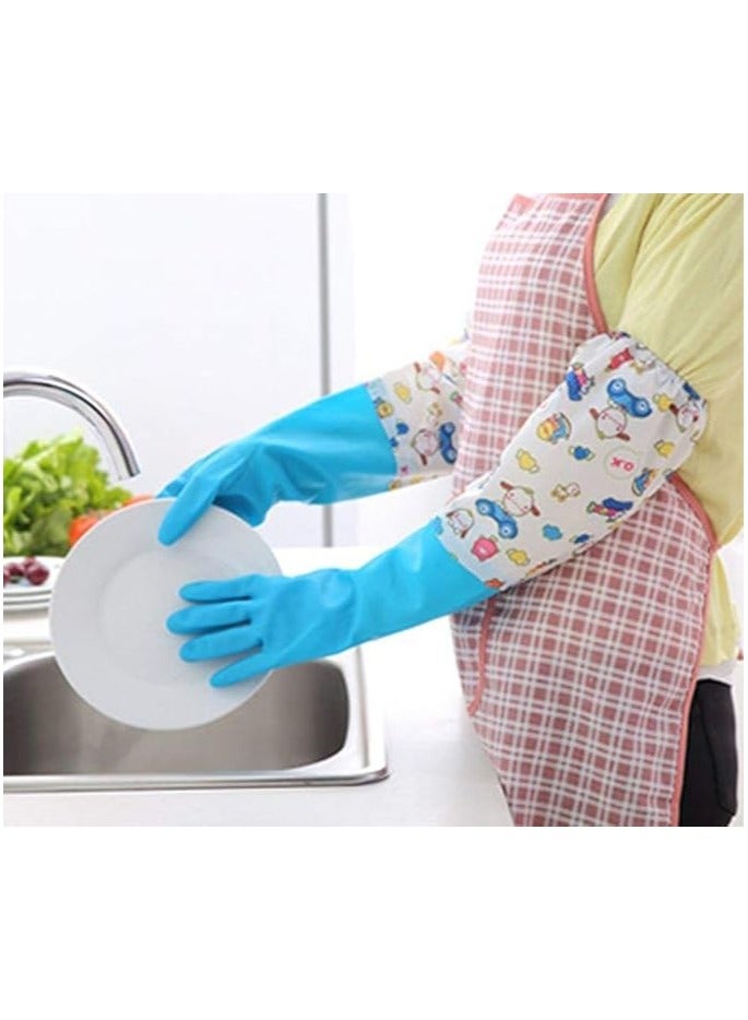 Premium Latex Rubber Cleaning Gloves for Housework – Long Waterproof Dishwashing Gloves with Bundle Cuff, Winter Velvet Lining, Heat-Resistant and Insulated Kitchen Gloves for Daily Cleaning – Blue Cartoon / Assorted Colors - Image 5