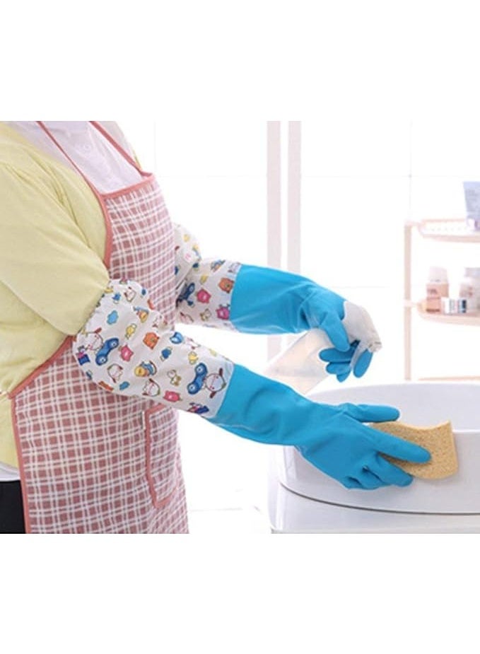 Premium Latex Rubber Cleaning Gloves for Housework – Long Waterproof Dishwashing Gloves with Bundle Cuff, Winter Velvet Lining, Heat-Resistant and Insulated Kitchen Gloves for Daily Cleaning – Blue Cartoon / Assorted Colors - Image 3