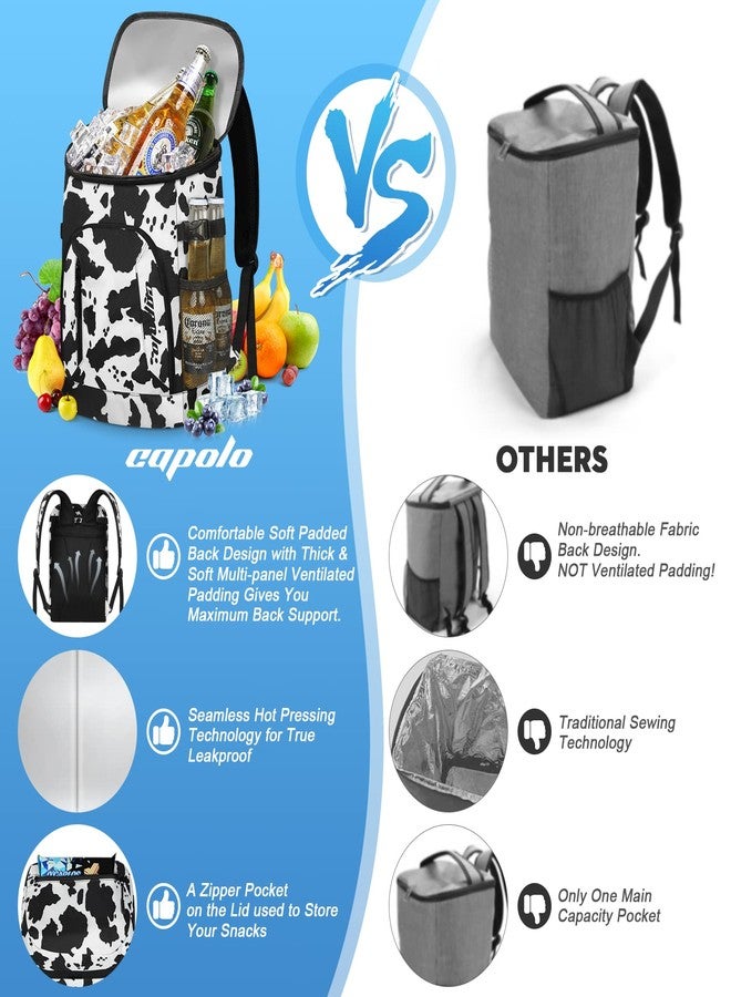 Capolo Cooler Backpack for Men Women Insulated Backpack Cooler Leak Proof Large Capacity Thermal Bag Beverage Soft Cooler Bag Lunch Backpack for Travel Picnic Hiking Cowprint 30 Cans - Image 5
