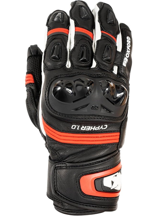 Oxford Oxford Men's Cypher 1.0 Short Leather Motorcycle Gloves, Black/Red/White, L  - Image 1