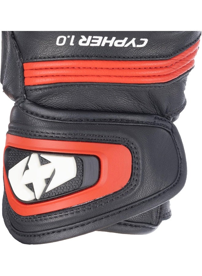Oxford Oxford Men's Cypher 1.0 Short Leather Motorcycle Gloves, Black/Red/White, L  - Image 3