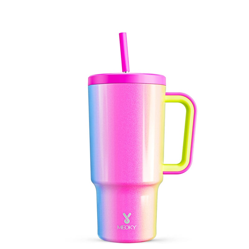 Meoky 30 oz Tumbler with Handle Tumbler with Lid and Straw Insulated Stainless Steel Travel Mug 100 Leakproof Cupholder Friendly Keeps Cold for 24 Hours or Hot for 8 Hours Carnival