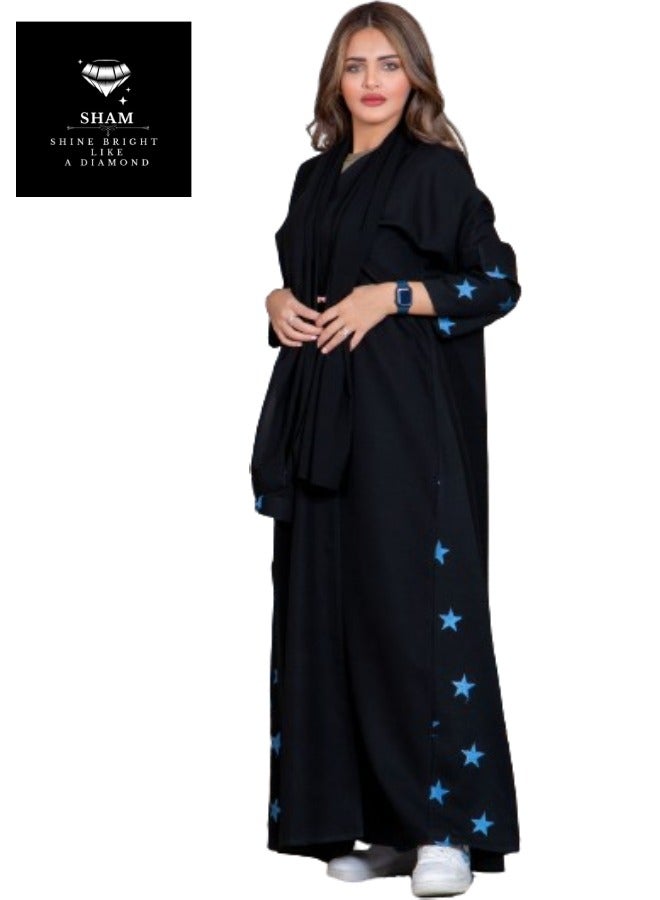 Sham Black Abaya Blue Stars Design - Image 1