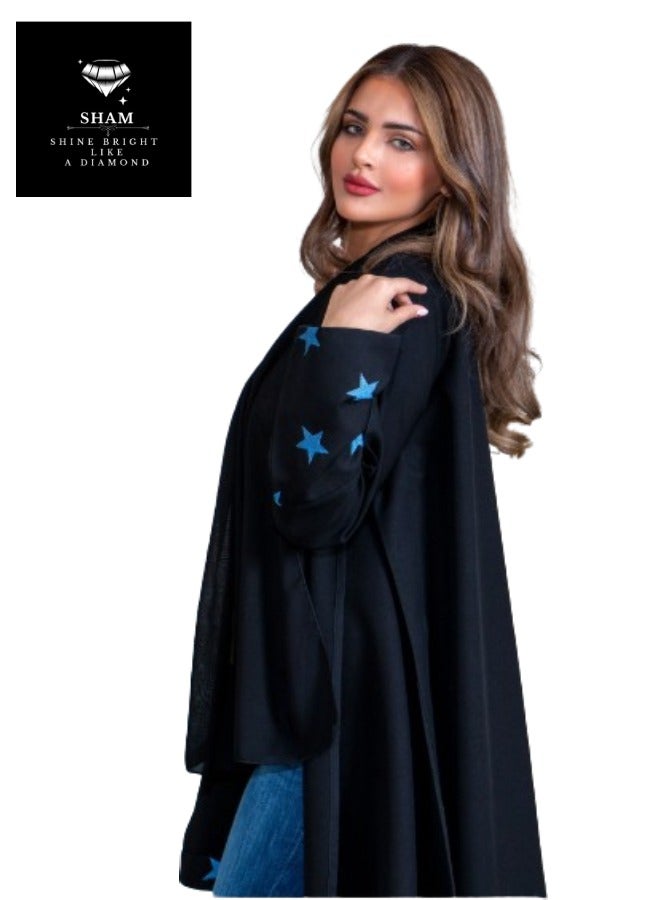 Sham Black Abaya Blue Stars Design - Image 4