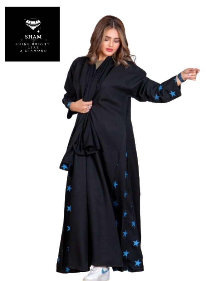 Sham Black Abaya Blue Stars Design - Image 2