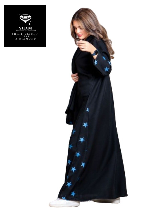 Sham Black Abaya Blue Stars Design - Image 5