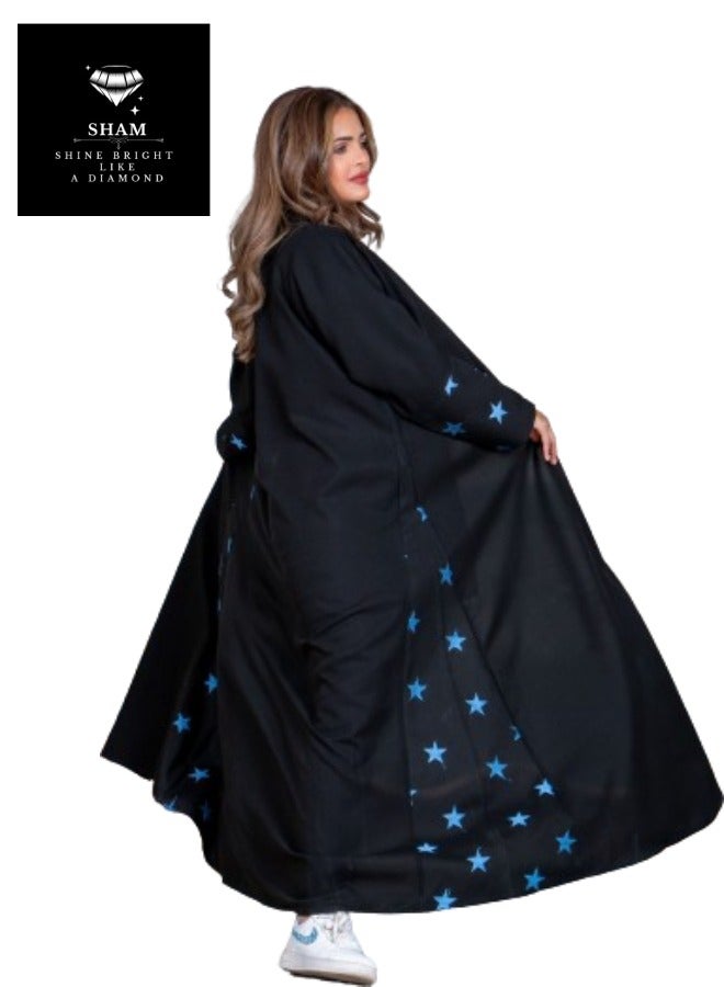 Sham Black Abaya Blue Stars Design - Image 3