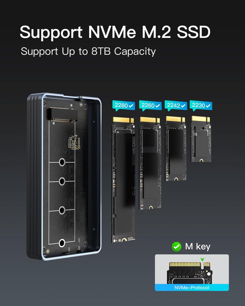 Inateck 40Gbps M.2 NVMe SSD Enclosure, Aluminum Hard Drive Enclosure, USB 4.0/Thunderbolt 4, No Tools Required Installation, Supports 2230/2242/2260/2280 SSDs, M-Key, FE2028 - Image 5