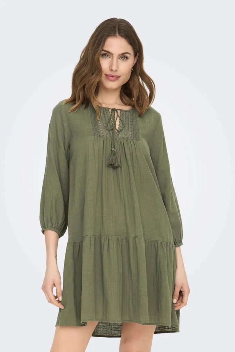 ONLY Women's Onlvinnie Regular Fit 100% Cotton Mini Dress 15219922 Khaki
