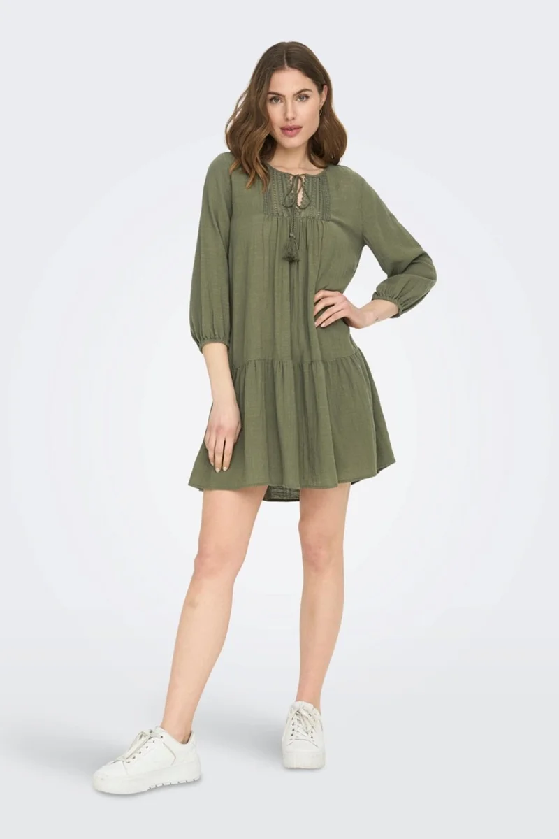 ONLY Women's Onlvinnie Regular Fit 100% Cotton Mini Dress 15219922 Khaki
