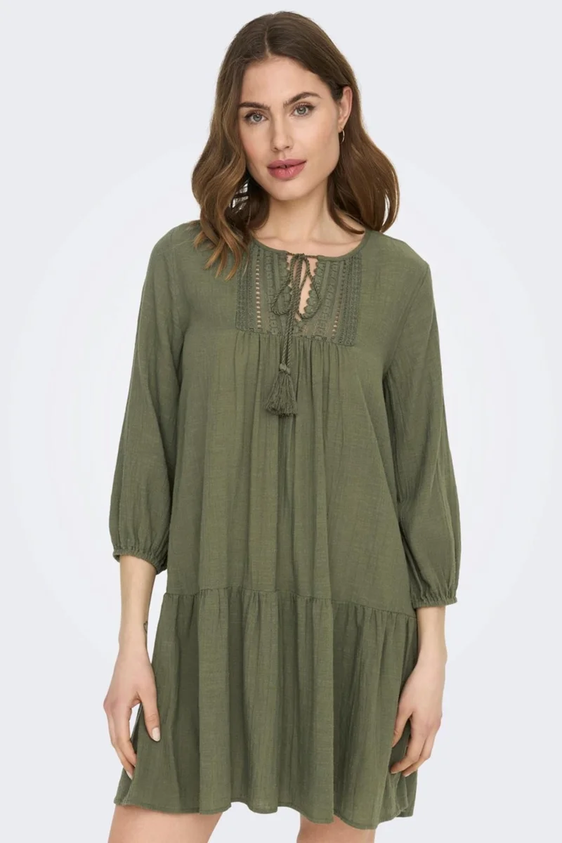 ONLY Women's Onlvinnie Regular Fit 100% Cotton Mini Dress 15219922 Khaki