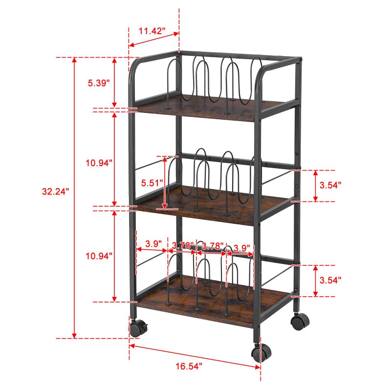 Feyejade Rolling Book Cart with Removable Dividers, 3-Tier File Cart with Wheels, Utility Storage Rack for Office, Home, Classroom, Art Supply Organizer, Binder and Laptop Shelf Rack - Image 5