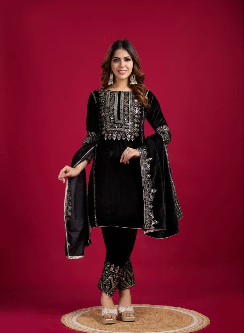 Designer party wear look Black Top-Dupatta and fully stitched bottom - Image 1