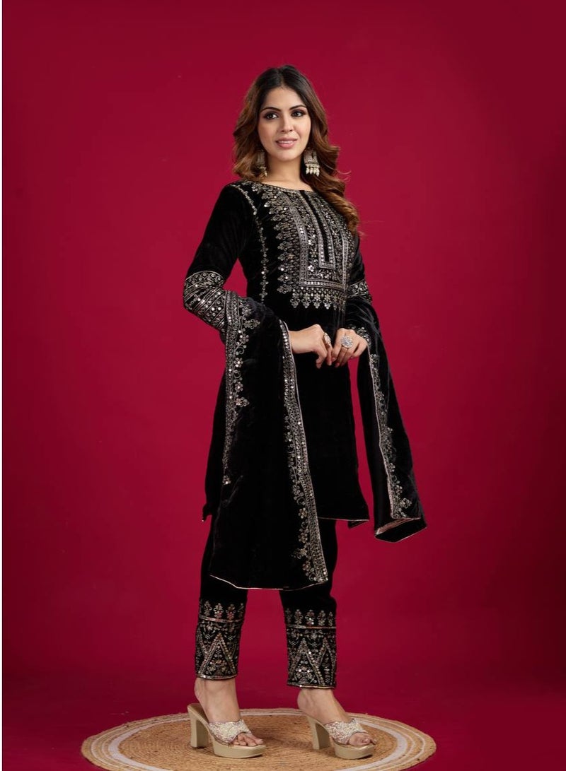 Designer party wear look Black Top-Dupatta and fully stitched bottom - Image 2