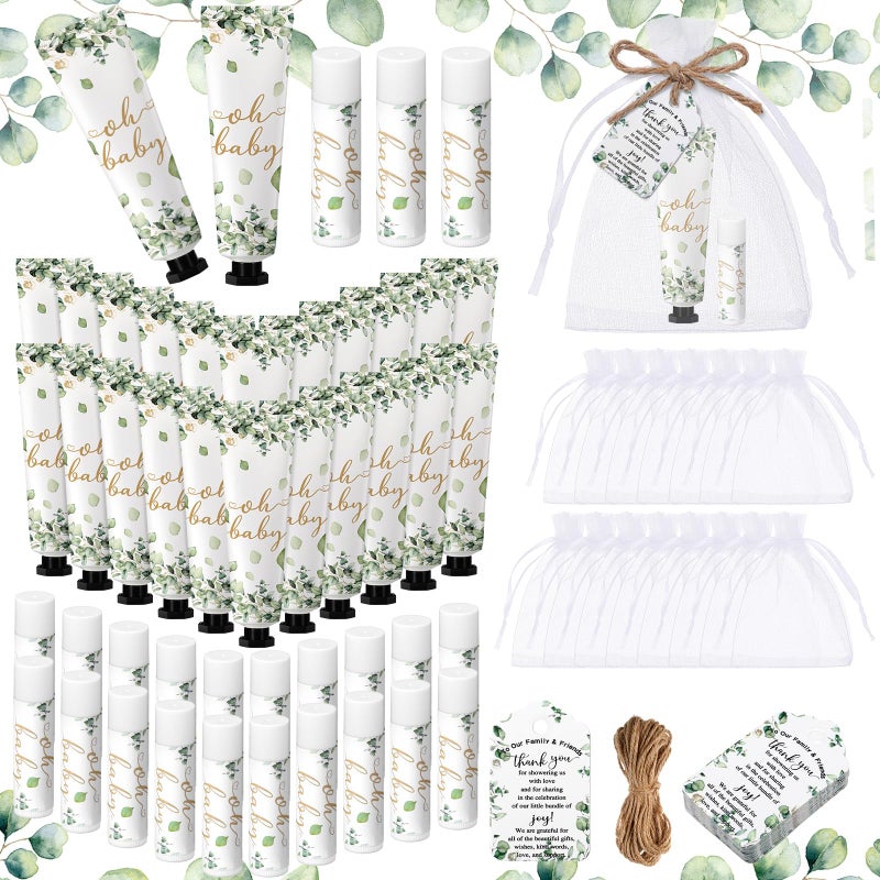 Swiffen 48 Sets 192 Pcs Baby Shower Gifts for Guests Sage Green Oh Baby Shower Games Prizes Greenery Eucalyptus Party Gifts Bulk 48 Hand Cream and 48 Lip Balm Bridal Wedding Party Favors Travel Size