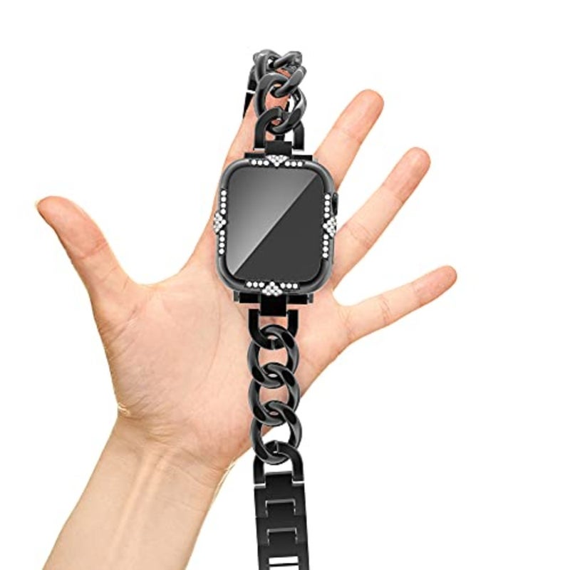 Hard Case Compatible with Apple Watch Case Series 8 Series 7 Rhinestones with Built-in Glass Screen Protector Diamond iWatch Face Cover Smart Watch Case for Women Girl - Image 4