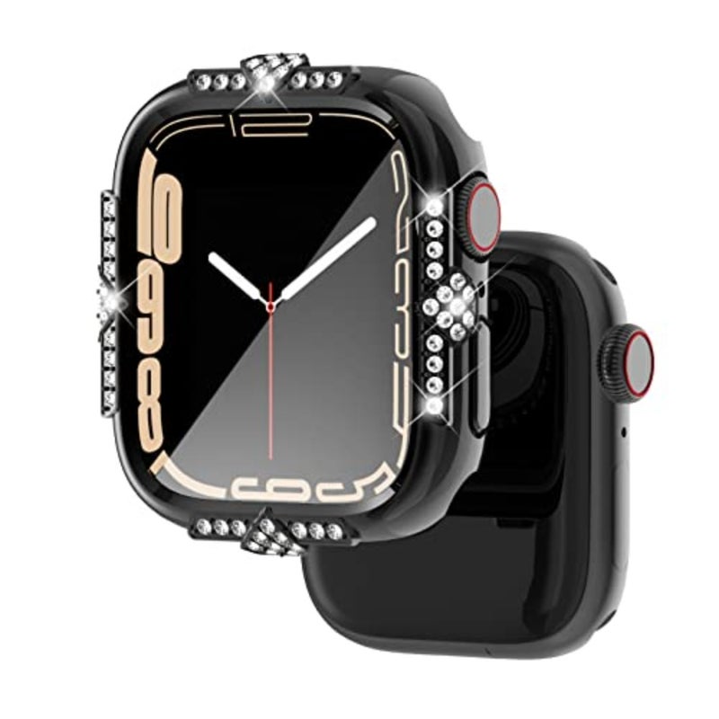 Hard Case Compatible with Apple Watch Case Series 8 Series 7 Rhinestones with Built-in Glass Screen Protector Diamond iWatch Face Cover Smart Watch Case for Women Girl - Image 1