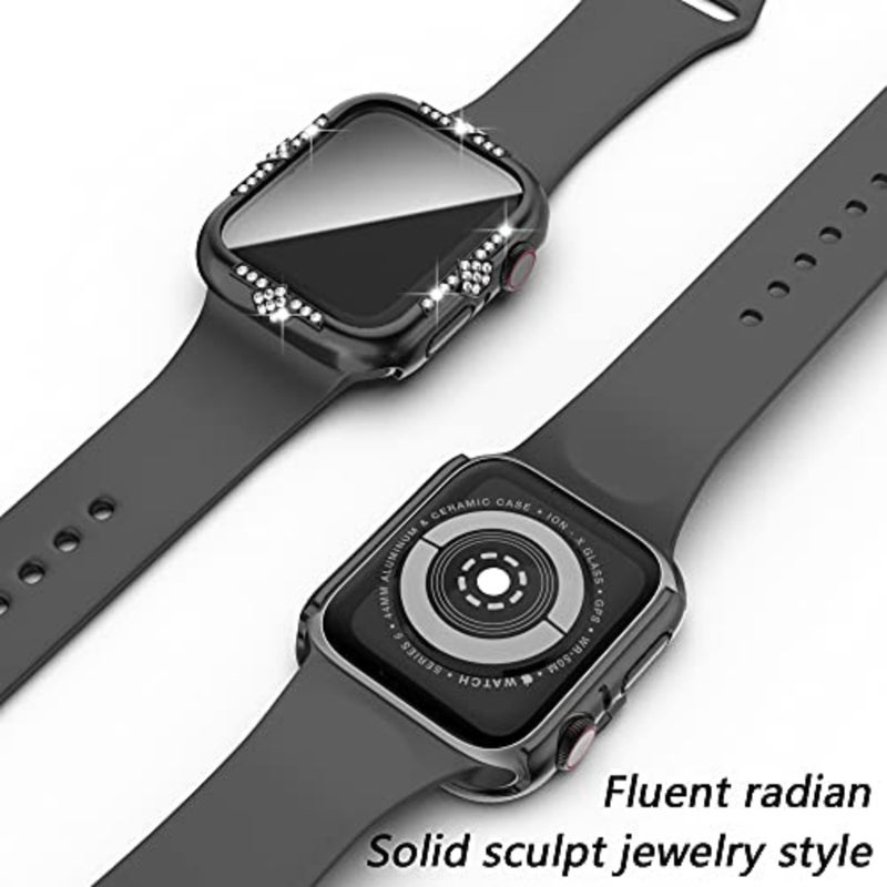 Hard Case Compatible with Apple Watch Case Series 8 Series 7 Rhinestones with Built-in Glass Screen Protector Diamond iWatch Face Cover Smart Watch Case for Women Girl - Image 5
