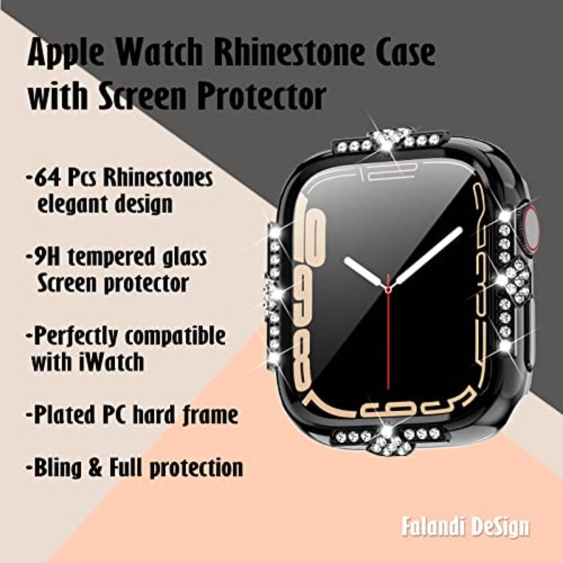 Hard Case Compatible with Apple Watch Case Series 8 Series 7 Rhinestones with Built-in Glass Screen Protector Diamond iWatch Face Cover Smart Watch Case for Women Girl - Image 2