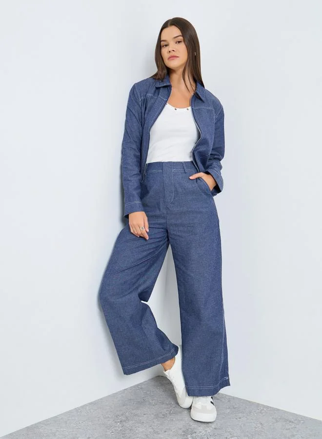 Styli Regular Fit Zip Through Denim Jacket