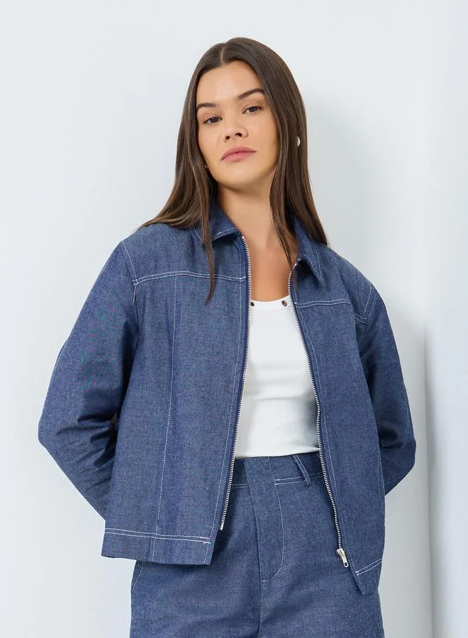 Styli Regular Fit Zip Through Denim Jacket