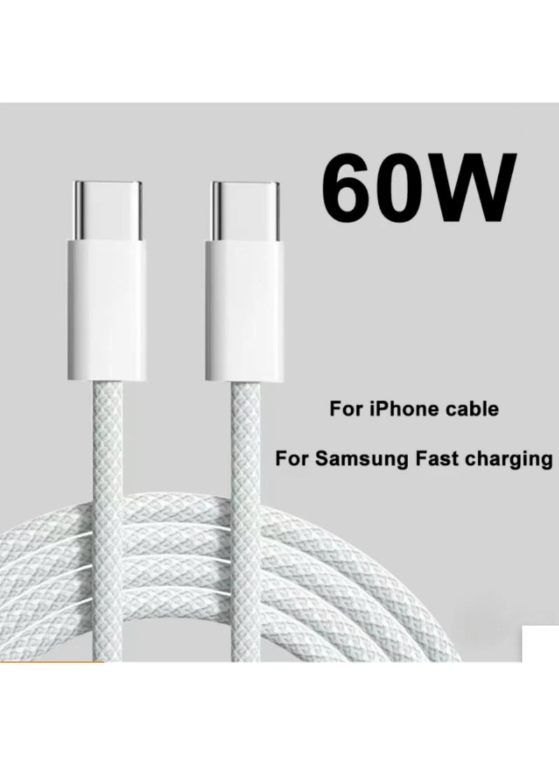 Generic - Fabric iPhone cable Type C to Type C (USB C to USB C) for the iPhone 16/16 Plus/16 Pro/16 Pro Max/15 Pro Max series, Galaxy devices, Huawei, Xiaomi, Honor, Oppo, some tablets and laptops - Image 1