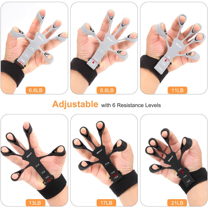 Btfsoul Grip Strength Trainer Kit with Hand Gripper Strengthener, Finger Exerciser, Forearm Workout Ring, Double-Sided Finger Stretcher(Gripster) and Stress Relief Ball (black grey) - Image 4