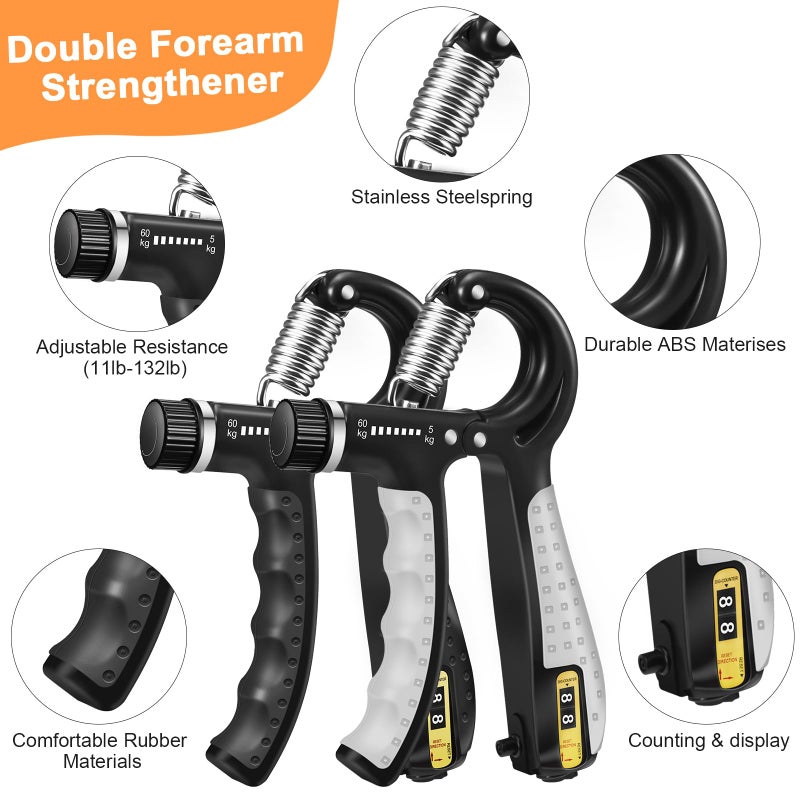 Btfsoul Grip Strength Trainer Kit with Hand Gripper Strengthener, Finger Exerciser, Forearm Workout Ring, Double-Sided Finger Stretcher(Gripster) and Stress Relief Ball (black grey) - Image 3