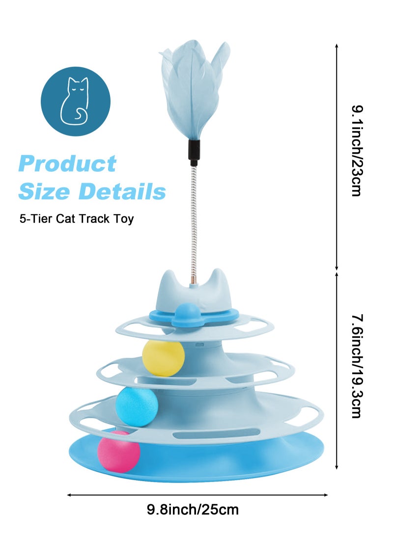 URbazaar Interactive Cat Toy for Indoor Cats,4-Level Turntable Cat Toy Balls with 3 Colorful Balls,Circular Track Cat Roller Toy with Cat Feather Wand,Suitable for Kittens Hunting/Chasing/Exercising (Blue)  - Image 2