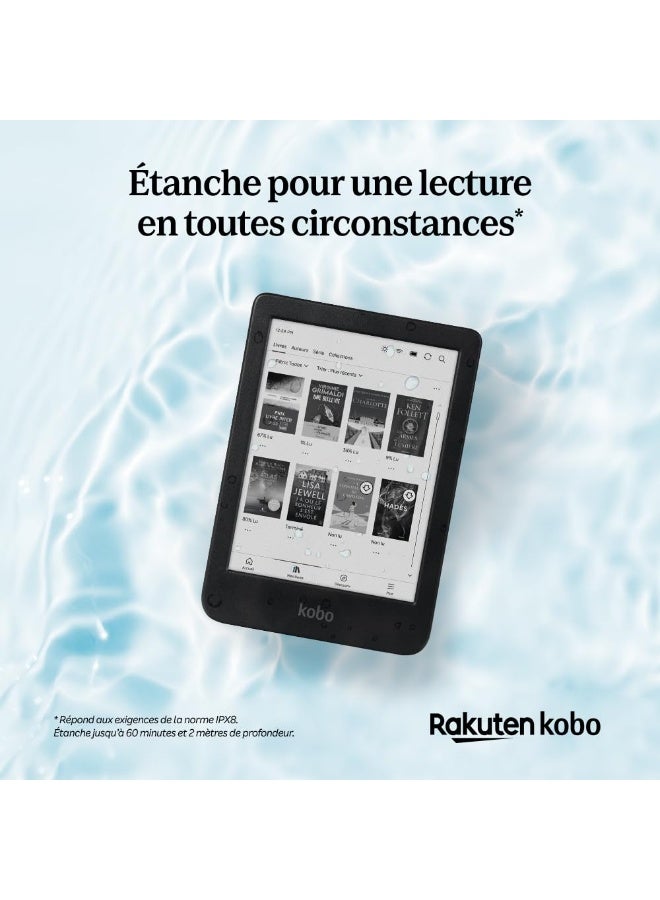 كوبو قارئ الكتب الإلكترونية Kobo Clara BW | شاشة لمس مقاس 6 بوصات خالية من الوهج مع ComfortLight PRO | وضع داكن | يدعم الكتب الصوتية | مقاوم للماء | سعة تخزين 16 جيجابايت | أسود - Image 3