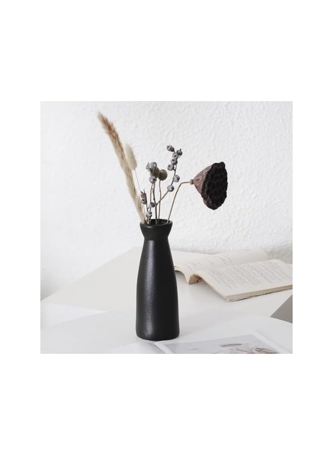 The Bros Black Ceramic vase Set-3 Small Flower vases for Decor,Modern Boho Farmhouse Home Decor,Decorative vase for Pampas Grass&Dried Flowers,idea Shelf,Table,Bookshelf,Entryway- Distressed - Image 5