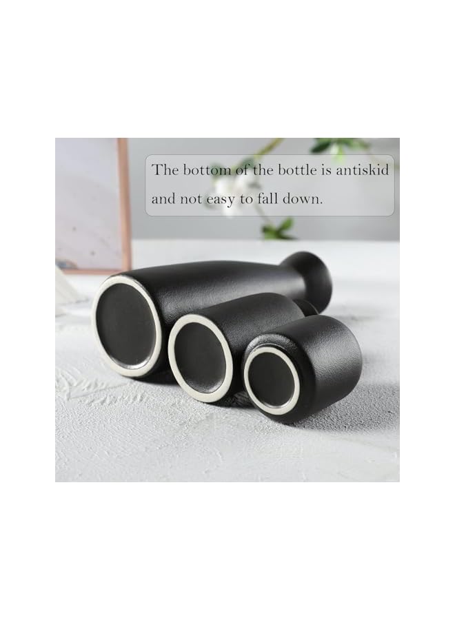 The Bros Black Ceramic vase Set-3 Small Flower vases for Decor,Modern Boho Farmhouse Home Decor,Decorative vase for Pampas Grass&Dried Flowers,idea Shelf,Table,Bookshelf,Entryway- Distressed - Image 4