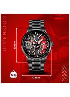 SKMEI SKMEI Men's Sports Watch 3D Hollow Wheel Design Stainless Steel Watch Waterproof Car Wheel Rolling Spinning Dial Watch 1990D  - Image 2