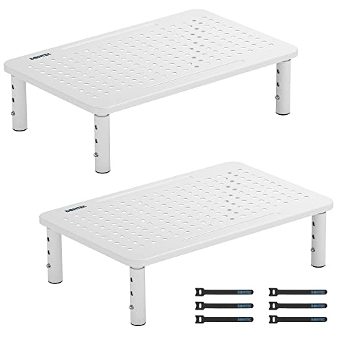 BONTEC 2 Pack 3 Height Adjustable Monitor Stand Riser with Pen Holder, Ergonomic Metal Laptop Stand with Cable Management, Desktop Stand for Computer, Printer, Monitor, Laptop, Black Steel, 14.5 in - Image 1