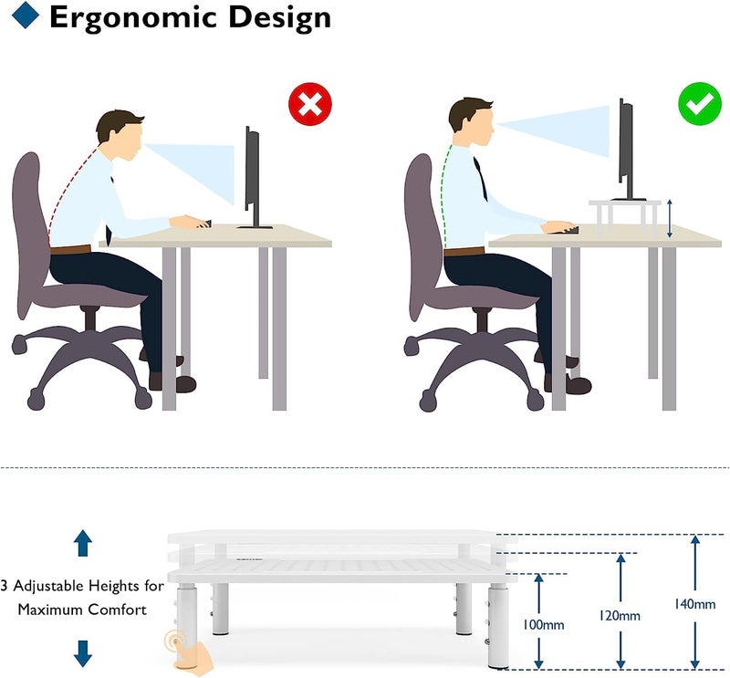 BONTEC 2 Pack 3 Height Adjustable Monitor Stand Riser with Pen Holder, Ergonomic Metal Laptop Stand with Cable Management, Desktop Stand for Computer, Printer, Monitor, Laptop, Black Steel, 14.5 in - Image 3