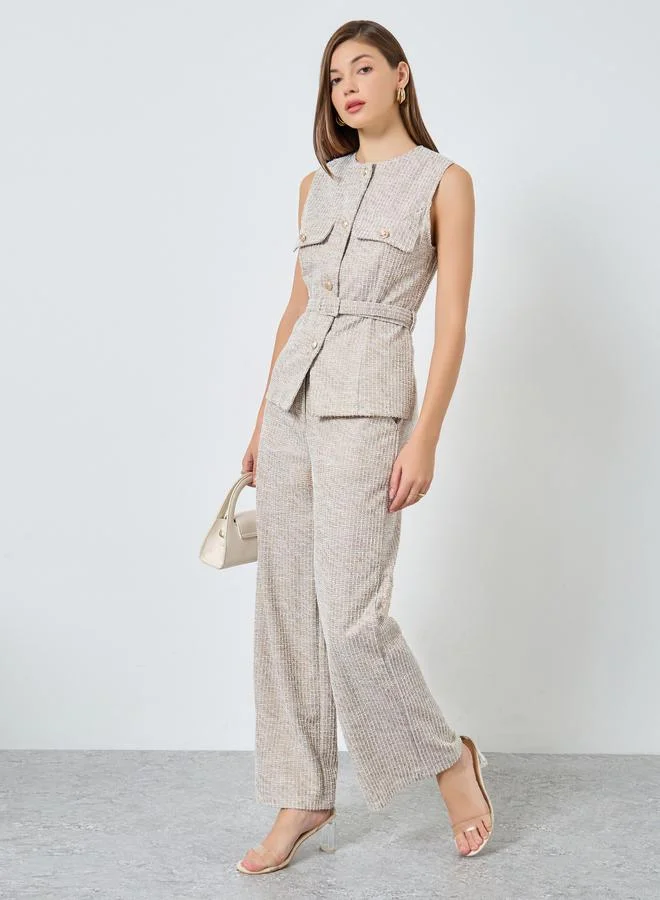 ستايلي سترة تويد بحزام وتفاصيل رقعة