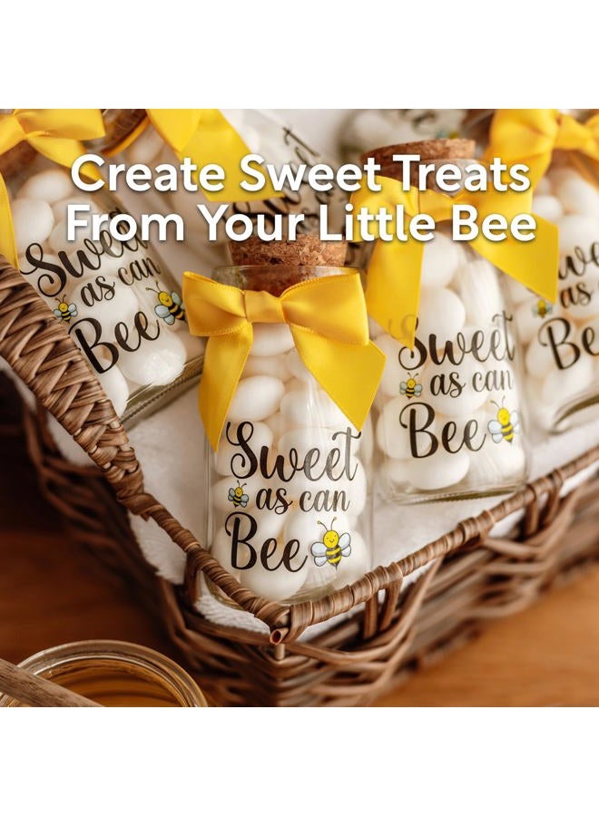 Ethisa 24 Pack Sweet As Can Bee Party Favor Glass Bottles with Ribbons and Stickers - Vintage Baby Shower and Birthday Souvenir for Guests and Table Centerpiece Decoration - Honey Bee Themed Candy Jar - Image 3