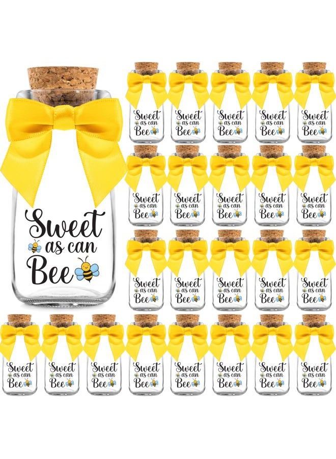 Ethisa 24 Pack Sweet As Can Bee Party Favor Glass Bottles with Ribbons and Stickers - Vintage Baby Shower and Birthday Souvenir for Guests and Table Centerpiece Decoration - Honey Bee Themed Candy Jar - Image 1