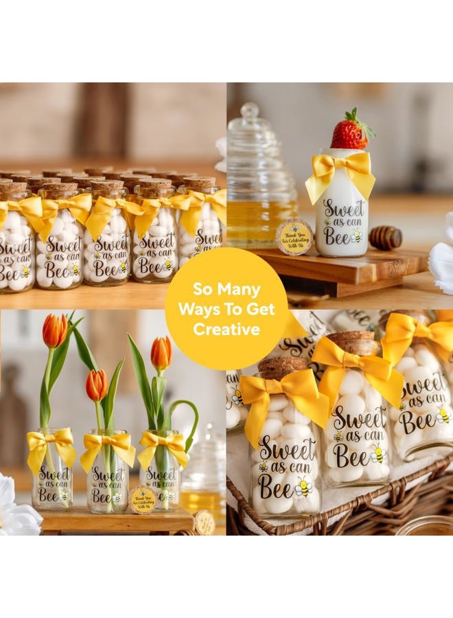 Ethisa 24 Pack Sweet As Can Bee Party Favor Glass Bottles with Ribbons and Stickers - Vintage Baby Shower and Birthday Souvenir for Guests and Table Centerpiece Decoration - Honey Bee Themed Candy Jar - Image 4