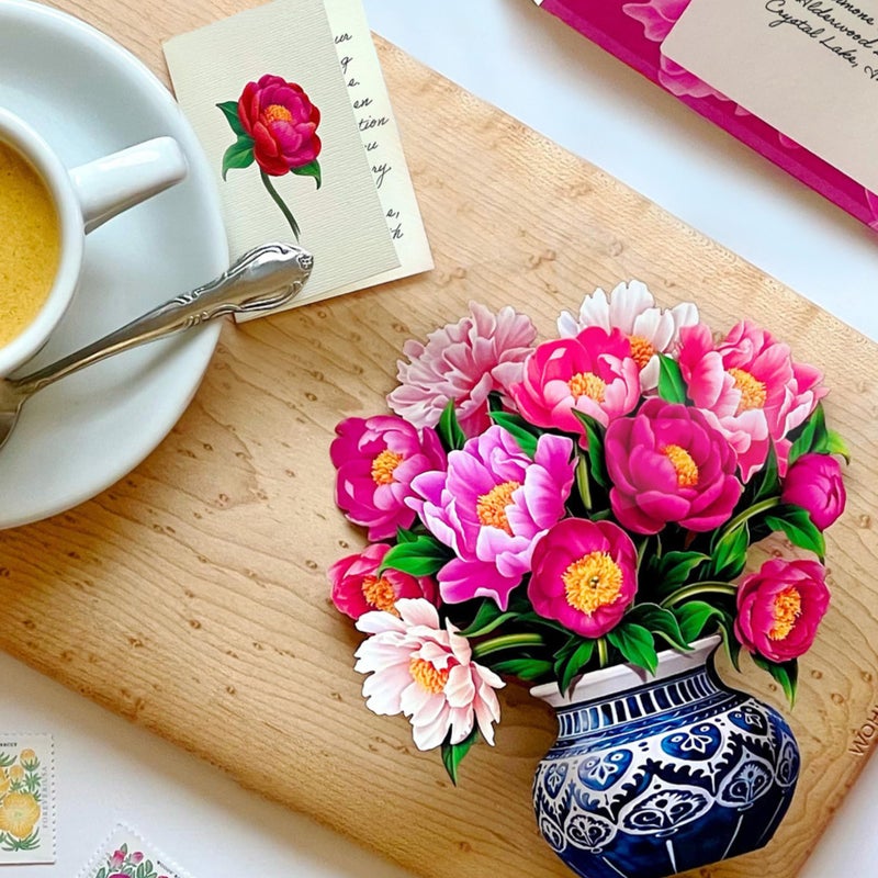 Freshcut Paper Pop Up Cards, Mini Peony Paradise, 6 Inch Mini Sized Forever Flower Bouquet 3D Popup Greeting Cards, Birthday Cards, Thank You Card, Blank Notecard & Envelope - Image 2