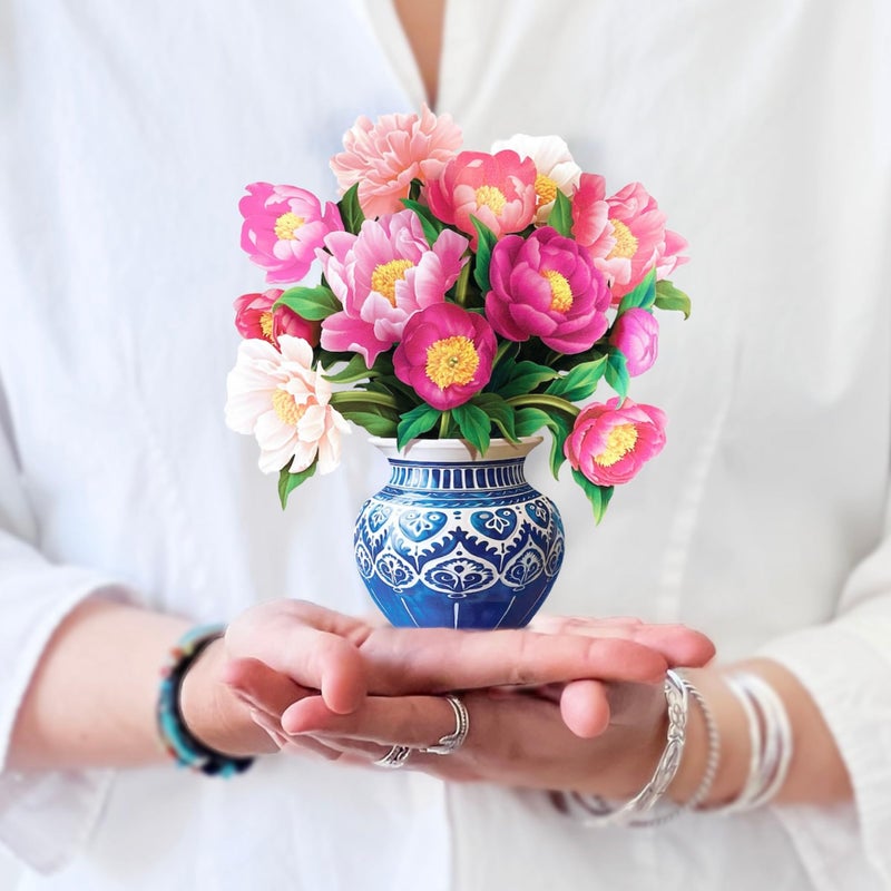 Freshcut Paper Pop Up Cards, Mini Peony Paradise, 6 Inch Mini Sized Forever Flower Bouquet 3D Popup Greeting Cards, Birthday Cards, Thank You Card, Blank Notecard & Envelope - Image 1