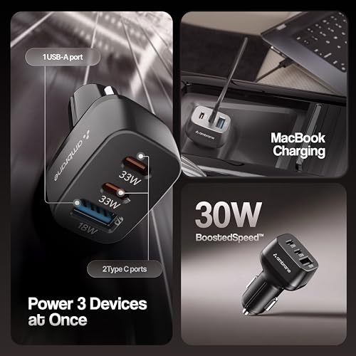 Ambrane 84W Triple Output Fast Car Charger with 2 Type-C & 1 USB, 33W Type C Charging with PD Technology, Fast Charging Adapter Compatible with Cars for iPhone & Android Smartphones (Charge C84,Black) - Image 2
