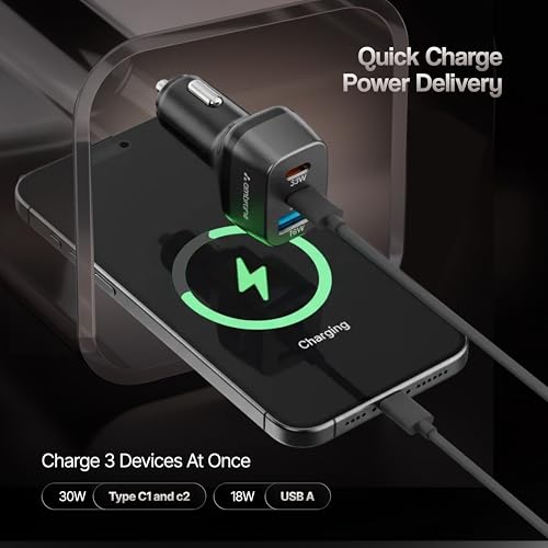 Ambrane 84W Triple Output Fast Car Charger with 2 Type-C & 1 USB, 33W Type C Charging with PD Technology, Fast Charging Adapter Compatible with Cars for iPhone & Android Smartphones (Charge C84,Black) - Image 5